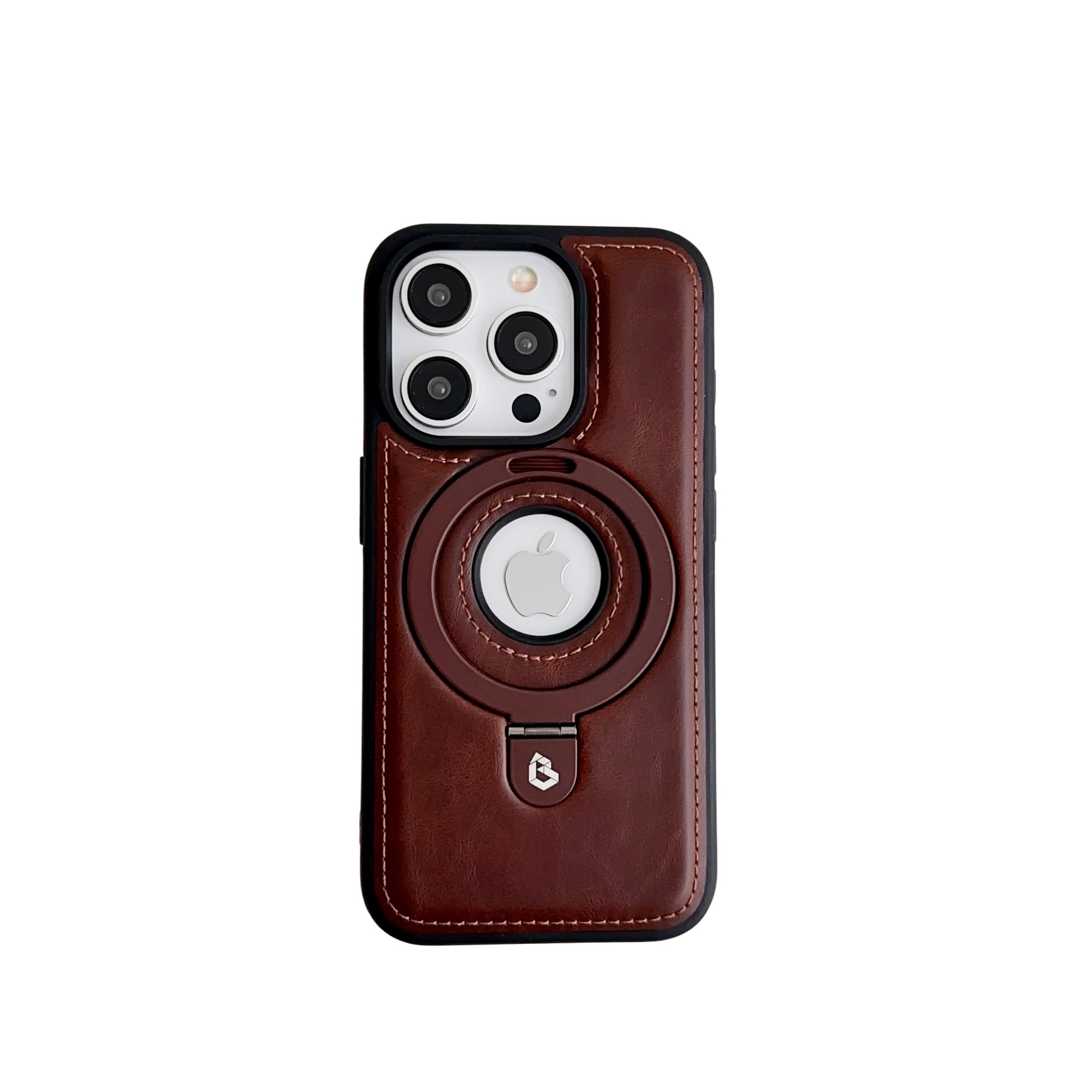 Dteck for iPhone 16 Pro Max Standing Case, Shockproof Premium Vegan Vintage PU Leather, Luxury Elegant Protective Non-Slip Grip Stitching Ring Stand Case for Man\u0026Women, Coffee